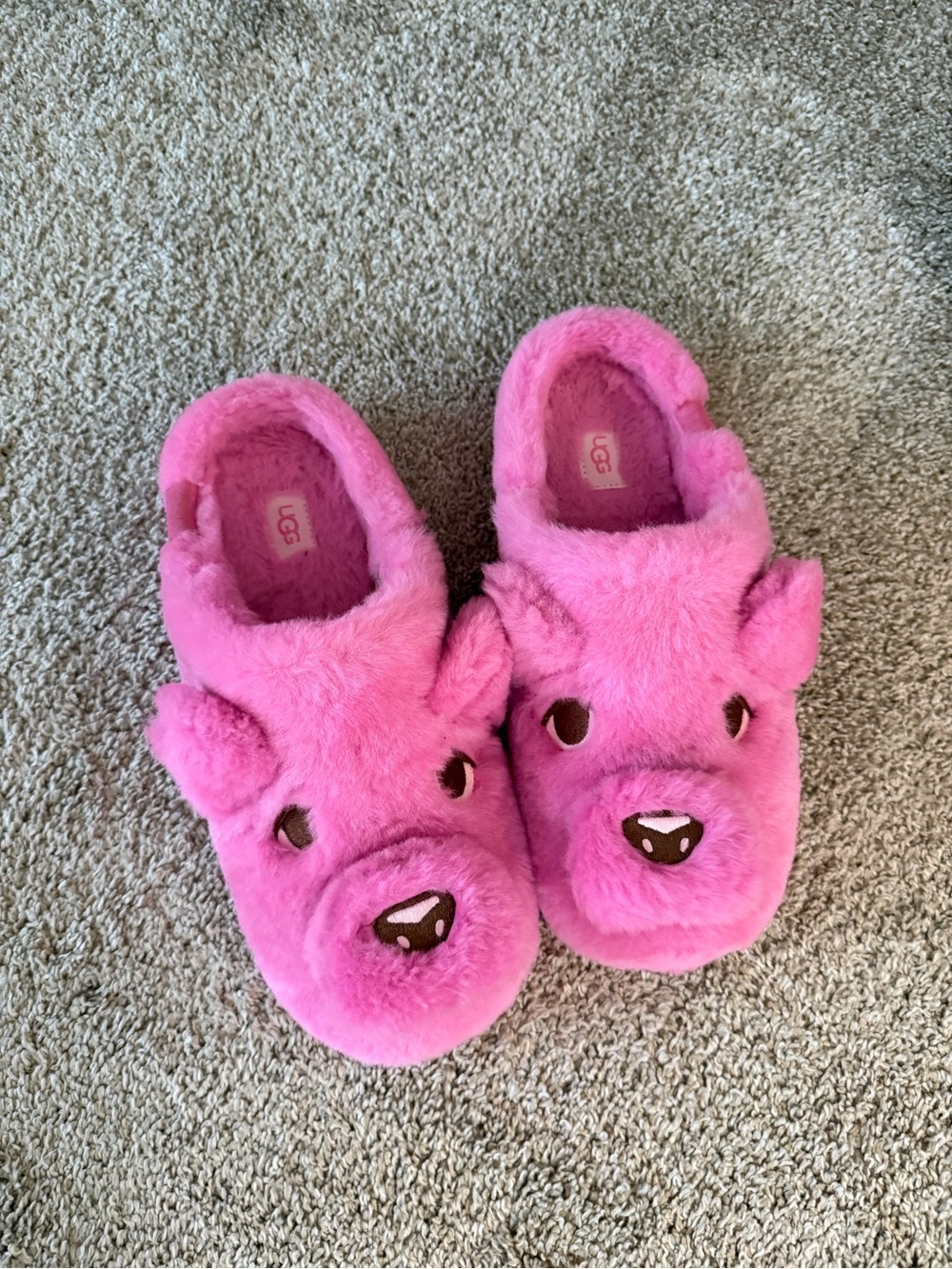 UGG Bright Pink Plush Bear Slide Slippers
